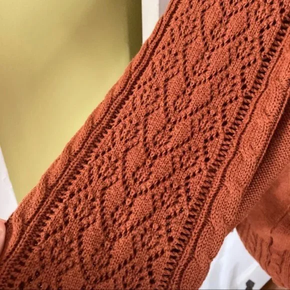 Chelsea & Violet Rust Ruffle Pointelle Sweater L - Picture 4 of 11